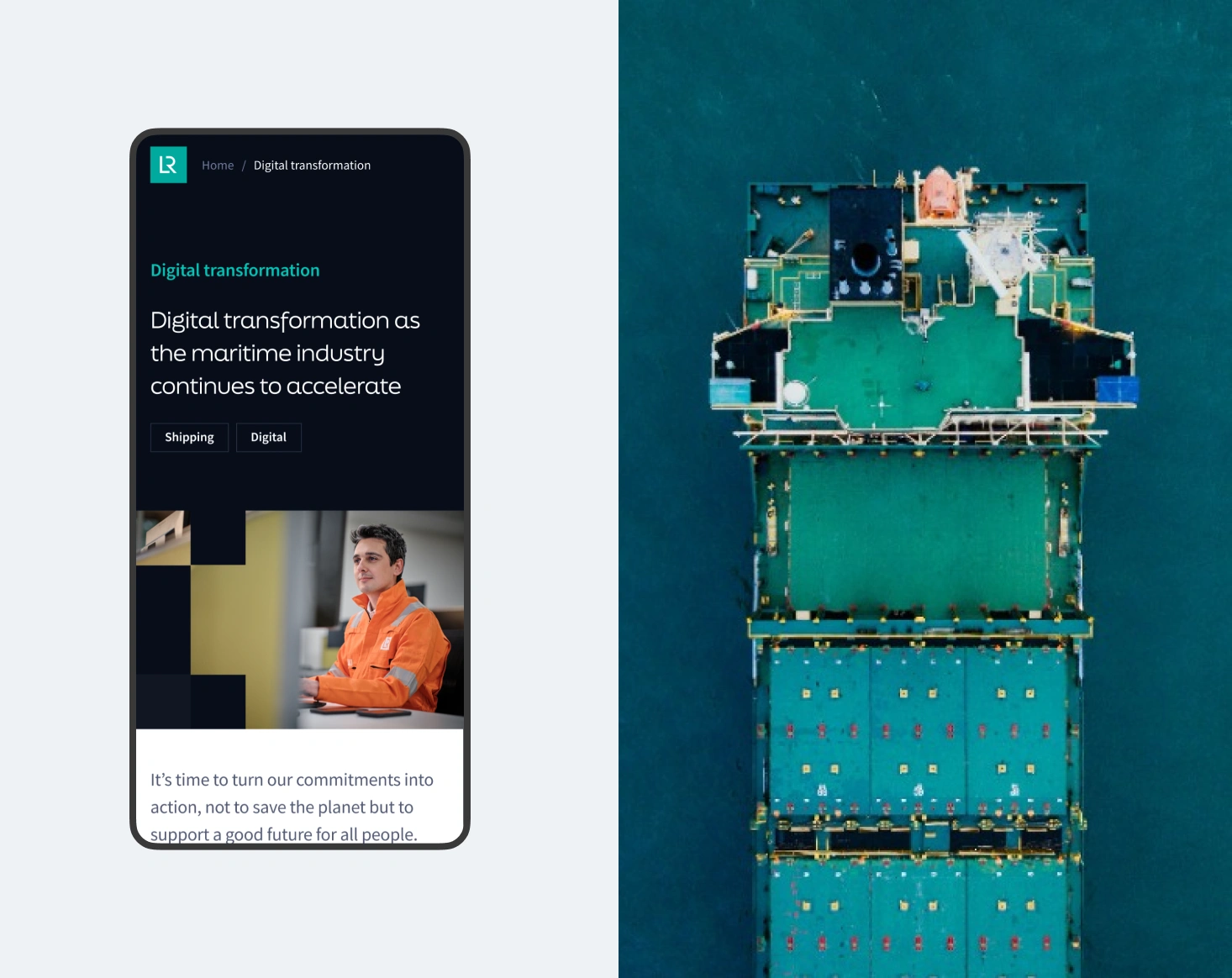 A mobile screenshot of Lloyd's Register's maritime digital transformation